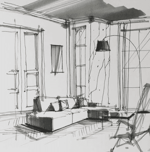 Interior design sketches and planning